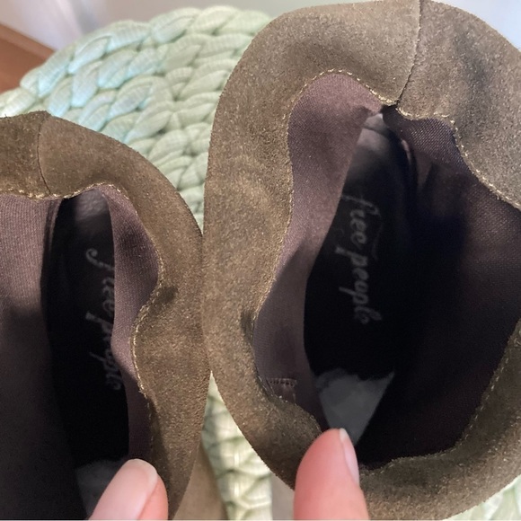 Free People Adella Musk Khaki Dark Green Suede Slip On Low Heel Booties - Picture 8 of 11